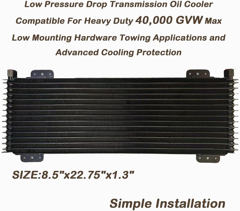 OVANOH Low Pressure Drop Transmission Oil Cooler 40k Transmission Oil Cool Compatible For Heavy Duty 40,000 GVW Max Low Mounting Hardware Towing Applications and Advanced Cooling Protection LPD47391 - Image 2
